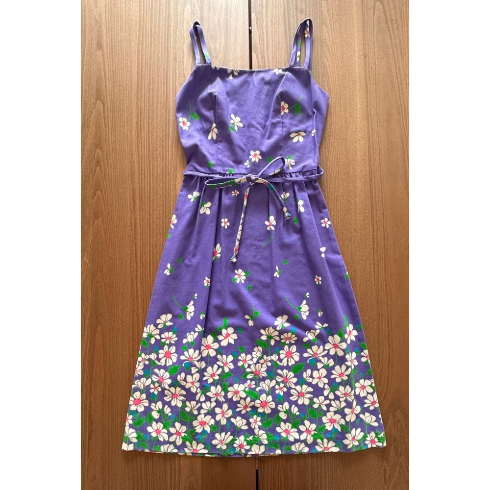 Vintage Malia Honolulu Purple Daisy Floral Cotton Midi Sundress 8